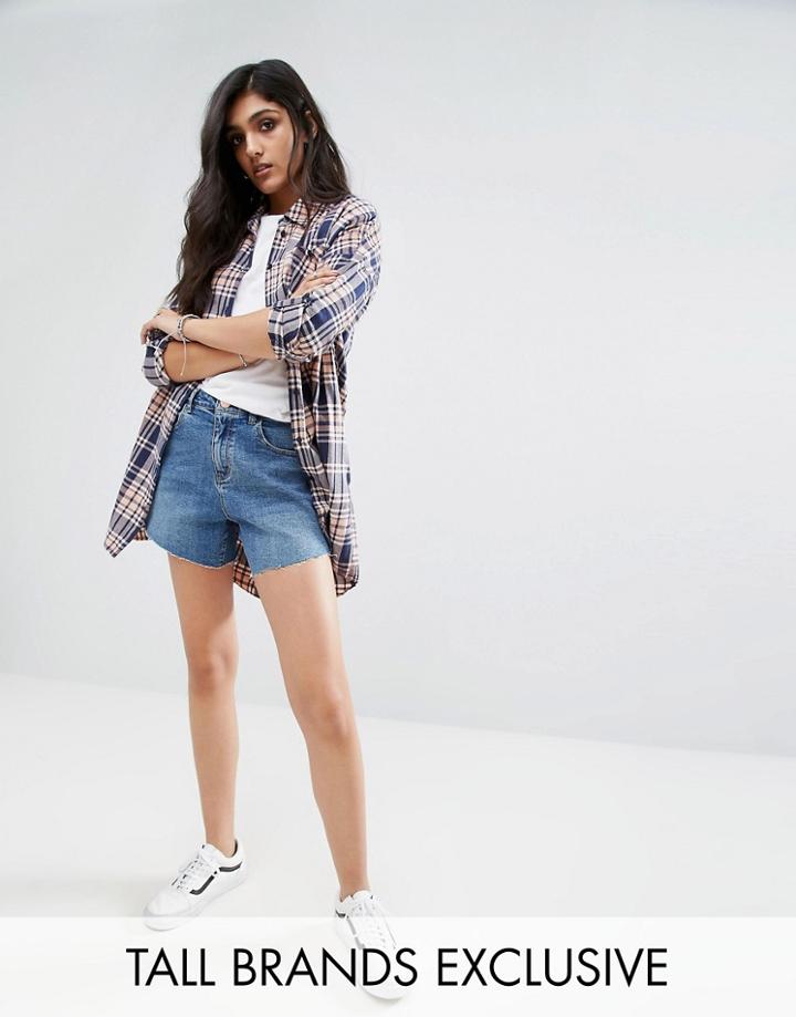 Noisy May Tall Washed Denim Shorts - Blue