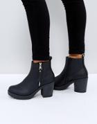 Truffle Collection Side Zip Chunky Heel Boot - Black