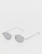 Bershka Small Oval Sunglasses With Silver Frames - Silver