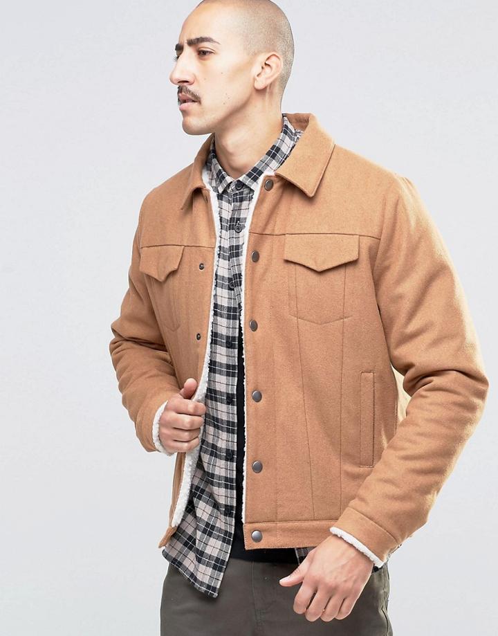 Asos Wool Mix Jacket With Fleece Lining In Camel - Camel