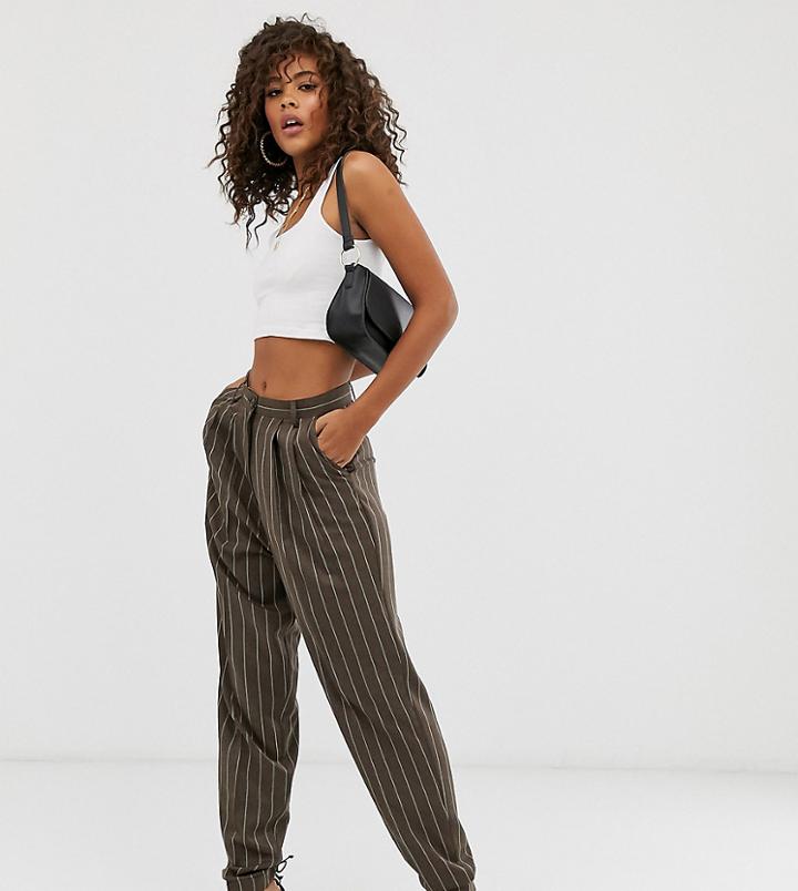 Asos Design Tall Pinstripe Tapered Dad Pants - Brown