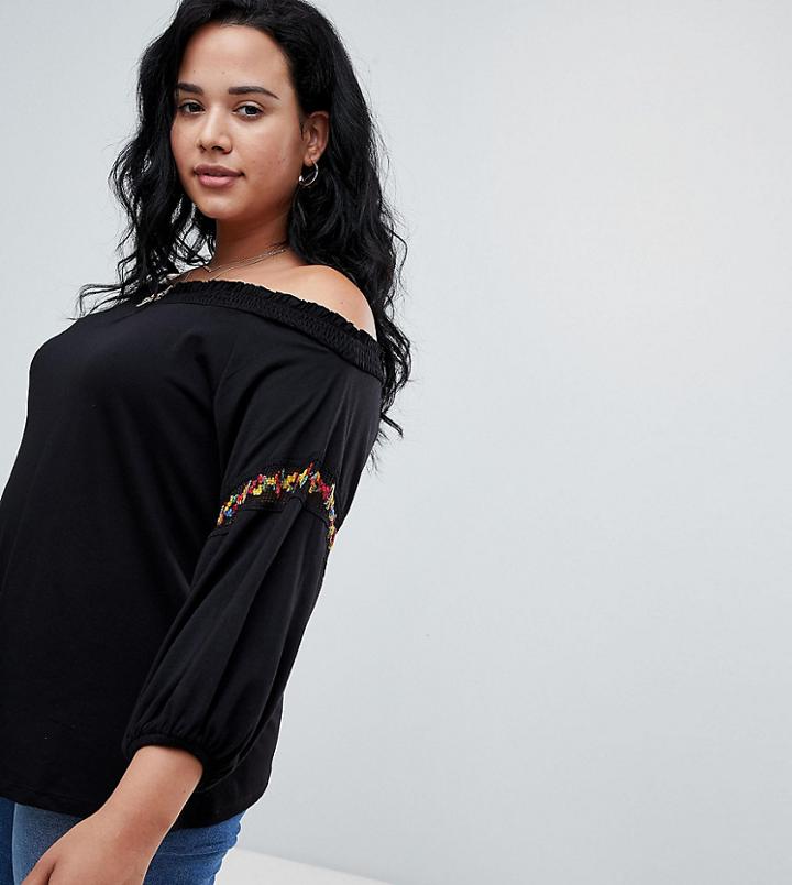 New Look Curve Sleeve Detail Bardot Top - Black