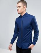 Hugo By Hugo Boss Emac Shirt Contrast Placket Slim Fit In Blue - Blue