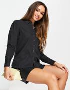 Asos Design Soft Denim Puff Sleeve Shirt In Washed Black