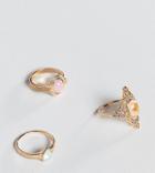 Asos Design Curve Pack Of 3 Rings In Cut Out And Engraved Design With Stones In Gold - Gold