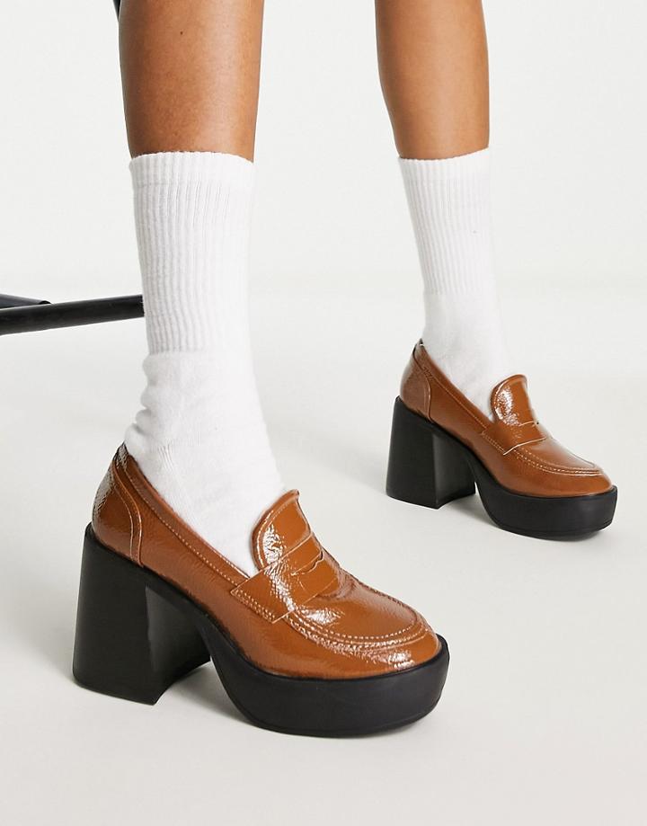 Raid Presha Platform Heel Loafers In Tan-brown