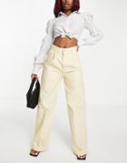 Levi's Pleat Detail Wide Leg Pants In Light Beige-yellow