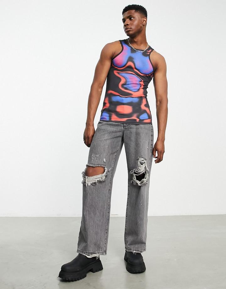 Asos Design Muscle Fit Tank Top In All-over Body Heat Map Print-red