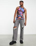 Asos Design Muscle Fit Tank Top In All-over Body Heat Map Print-red