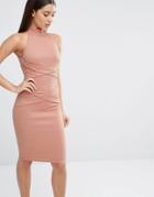 Naanaa Midi Pencil Dress With Cross Front Detail - Tawny Rose