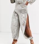 Fashionkilla Plus Velvet Split Side Jogger In Shadow Gray - Blue