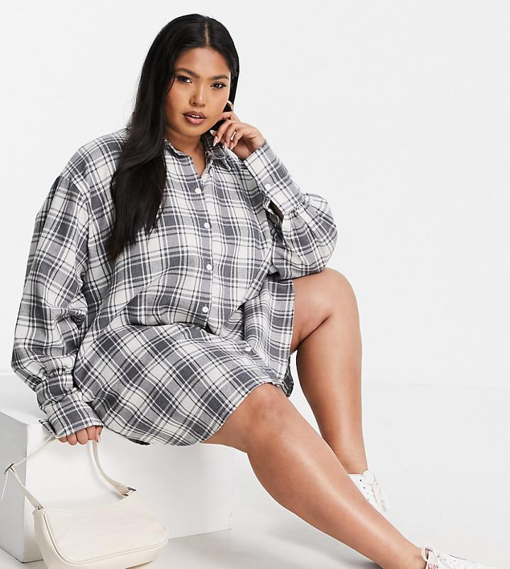 I Saw It First Plus Oversized Shirt In Check-grey