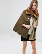 Asos Military Cape With Faux Fur Collar - Multi