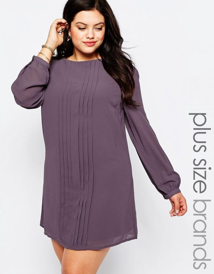 Koko Plus Shift Dress With Pleat Front - Purple
