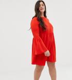 Asos Design Curve Fluted Sleeve Smock Mini Dress-red