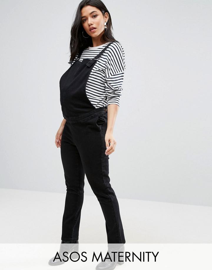 Asos Maternity Denim Skinny Overall With D-rings In Washed Black - Black