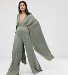Asos Edition Tall Cape Sleeve Jumpsuit In Satin-multi