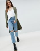 Blend She Longline Knit Cardigan - Green