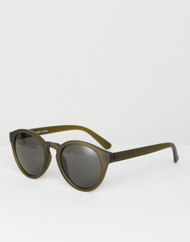 Weekday Round Sunglasses In Khaki - Green