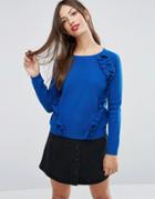 Asos Sweater With Raglan And Ruffle Detail - Blue