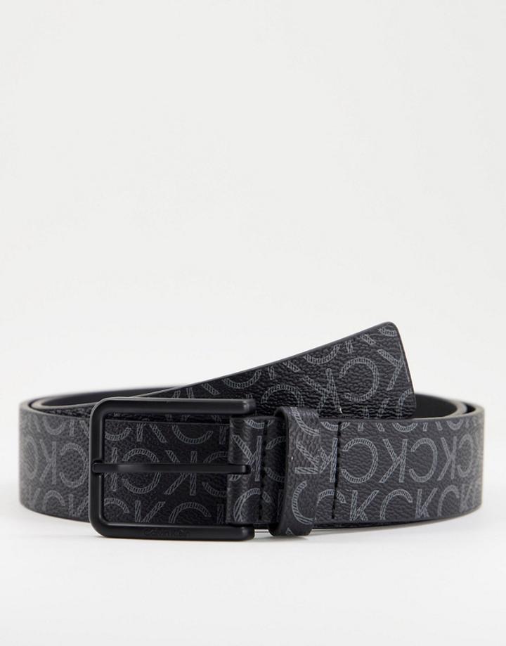 Calvin Klein Adjustable Leather Monogram Belt In Black