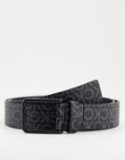 Calvin Klein Adjustable Leather Monogram Belt In Black