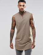 Asos Super Longline Sleeveless T-shirt With Notch Neck - Taupe