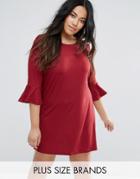 Ax Paris Plus Fluted Sleeve Dress - Red
