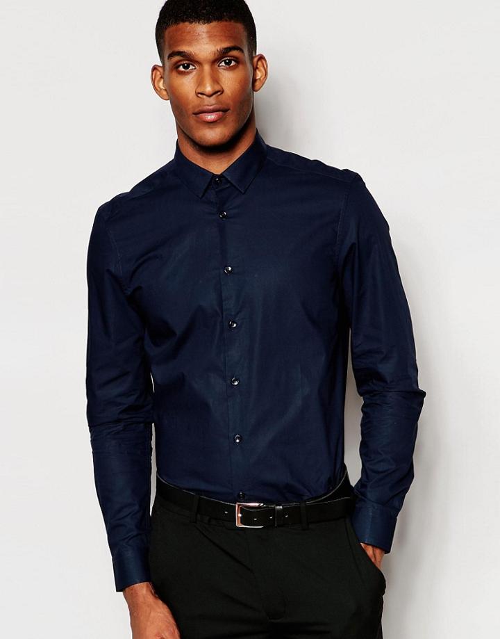 Asos Smart Shirt In Cotton - Navy