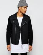 Asos Quilted Jersey Biker Jacket In Black - Black