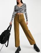 Topshop Parallel Jeans In Brown-green