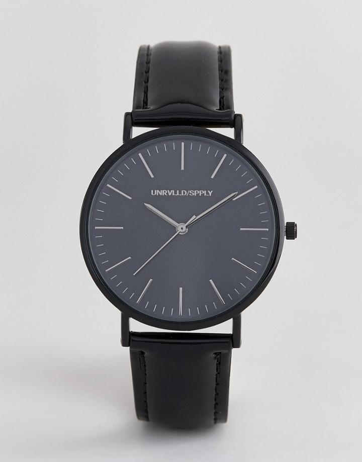 Asos Design Watch In Black With Patent Strap - Black