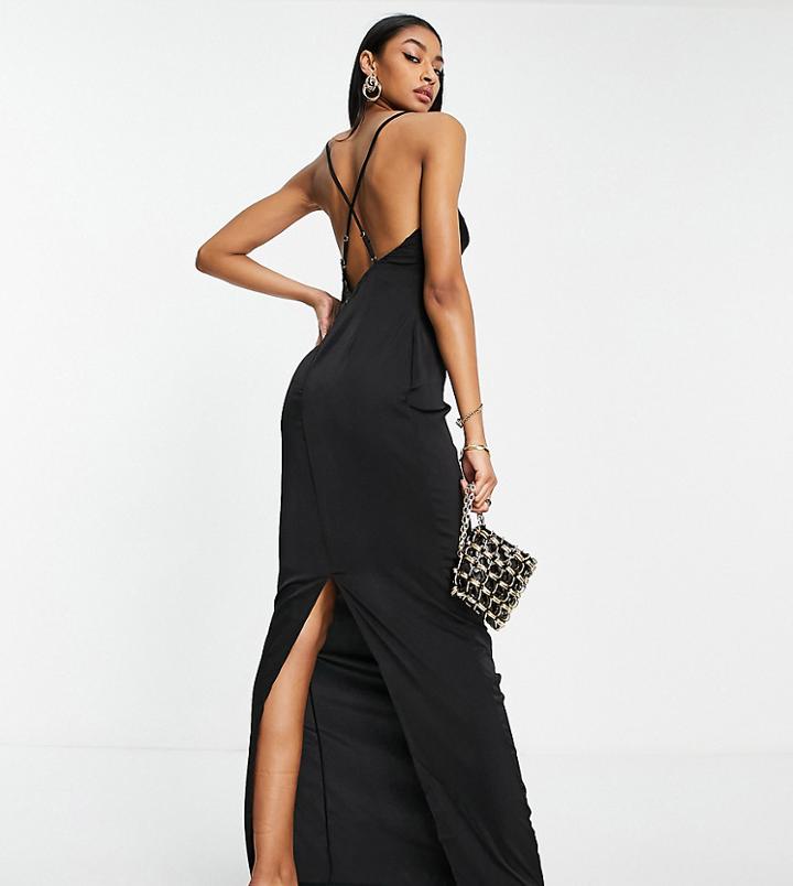 Naanaa Tall Cowl Neck Satin Maxi Dress In Black