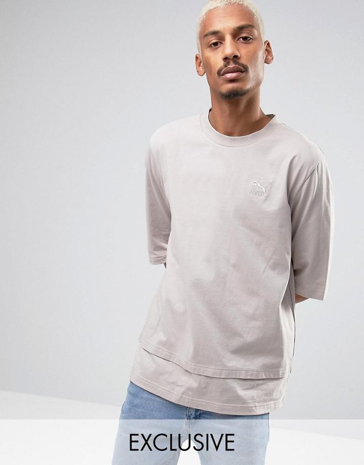 Puma Oversized Double Hemmed T-shirt In Beige Exclusive To Asos - Beig