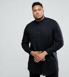 Asos Design Plus Regular Fit Super Longline Shirt In Black With Grandad Collar