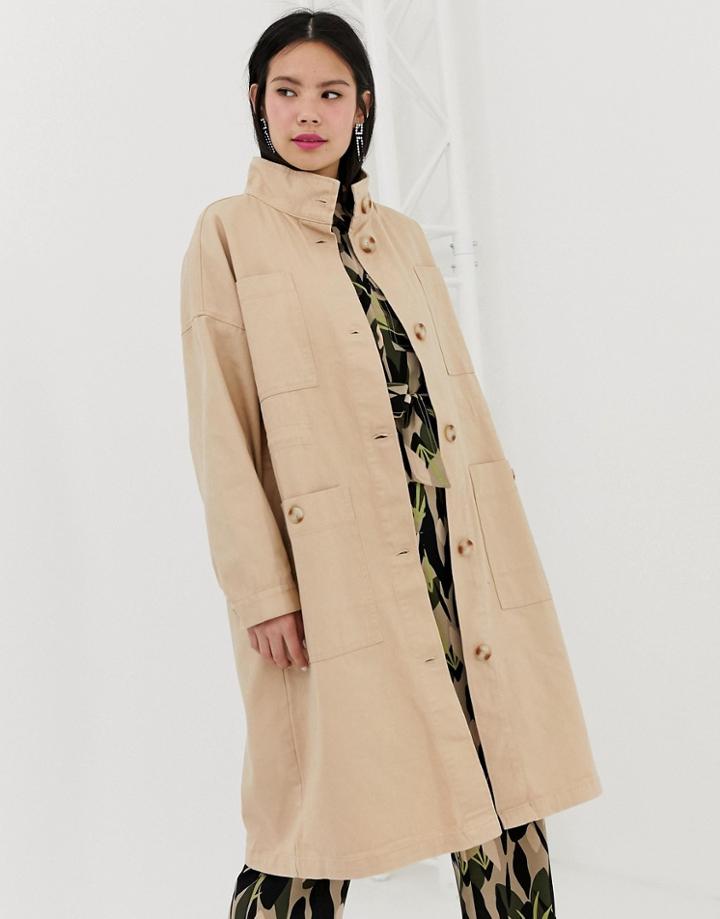 Monki Mdi Lightweight Coat With Oversized Pockets In Beige - Beige