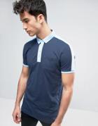 Brave Soul Strip Polo Shirt With Contrast Pocket - Navy