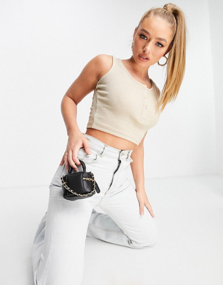 I Saw It First Button Detail Crop Top In Stone-neutral