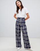 Asos Design D-ring High Waisted Check Wide Leg Pants-multi