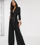 Asos Design Tall Plunge Tux Jumpsuit With Wide Leg