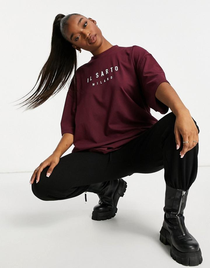 Il Sarto Oversized T-shirt In Burgundy-red