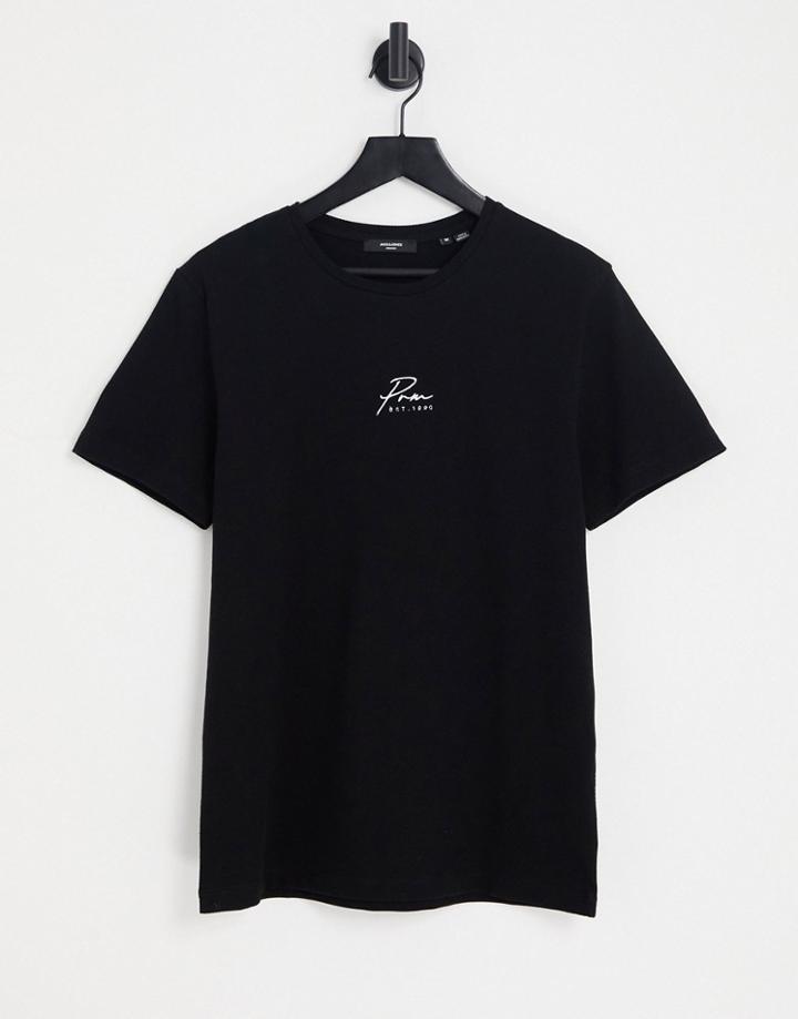 Jack & Jones Premium Logo Textured T-shirt In Black