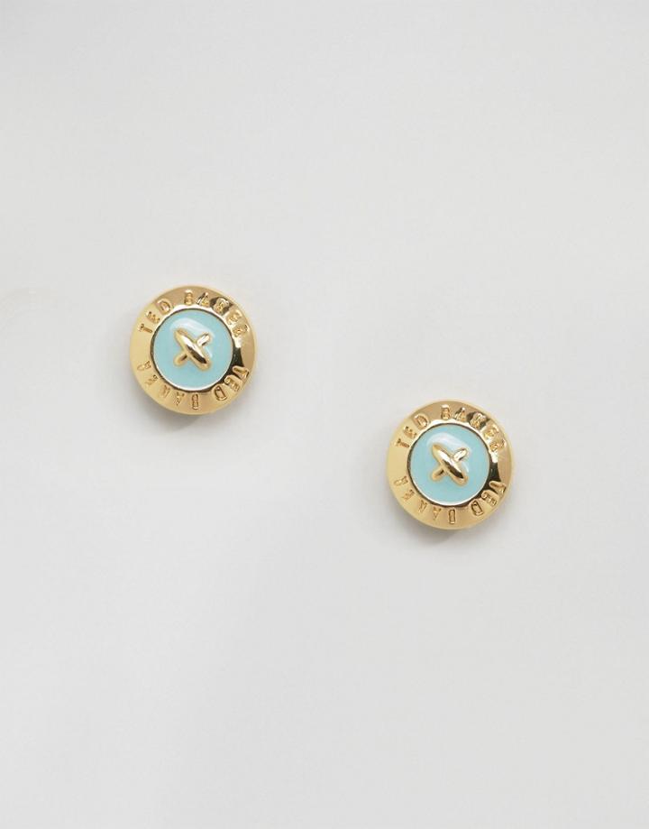 Ted Baker Gold & Sage Eisley Enamel Mini Button Earrings - Gold