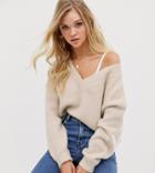 Micha Lounge Luxe Relaxed Sweater In Wool Blend - Beige