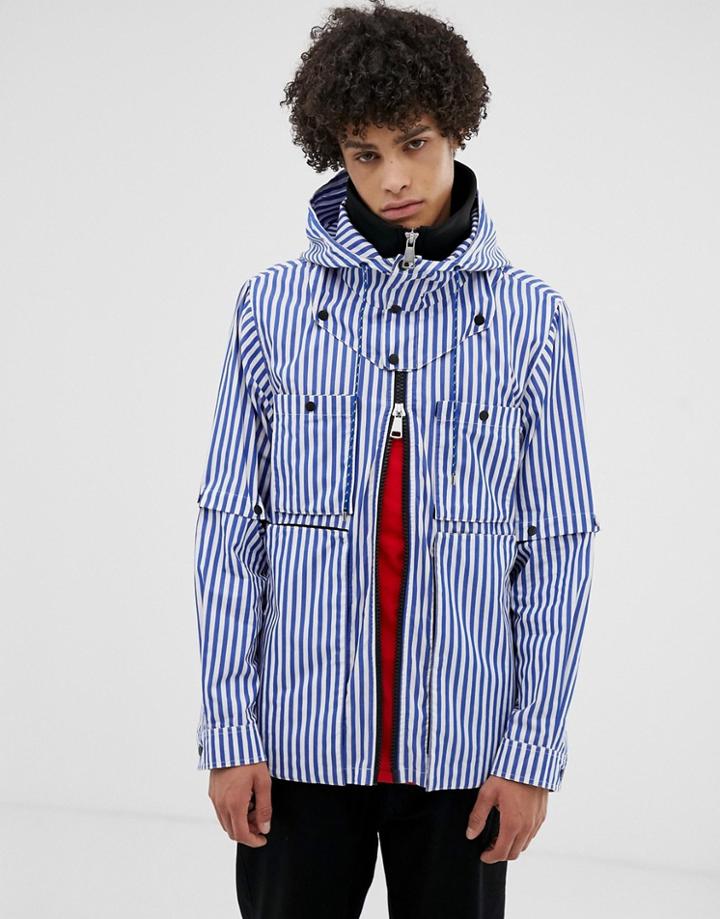 Lyph Windbreaker Jacket With Hood In Blue Stripe - Blue