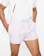 Asos Design Slim Shorter Shorts In Textured Pastel Stripe-purple