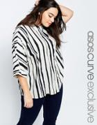 Asos Curve Oversized Shirt In Painted Stripe - Mono Stripe