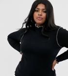 Asos Design Curve High Neck Top With Contrast Stitching In Black