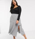 Lost Ink Plus Midi Skirt With Check Frill Detail-gray