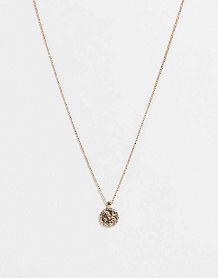Topshop Capricorn Crystal Pendant Necklace In Gold